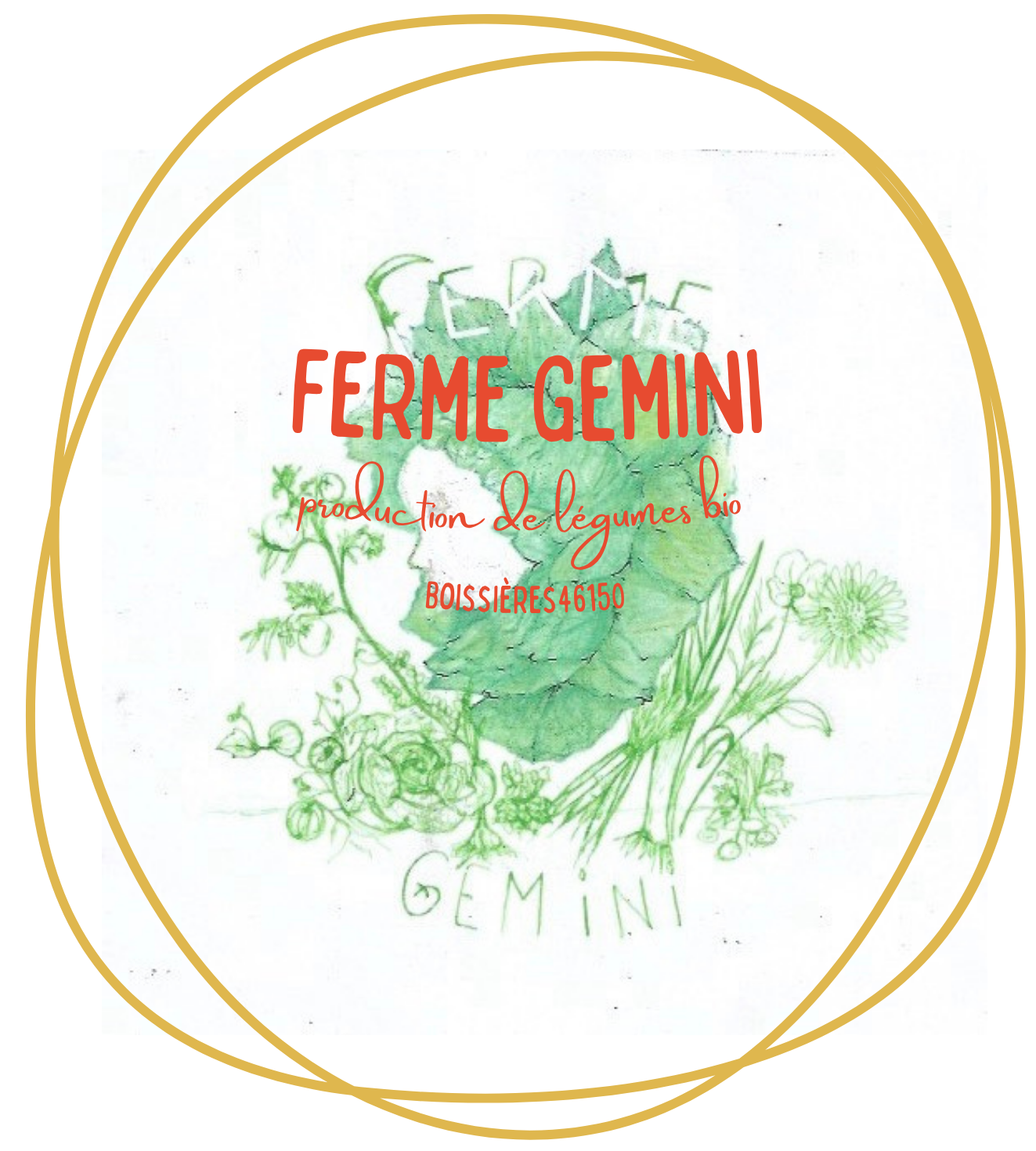 Logo Ferme Gemini Logo dessin à la main avec écriture dactylographié